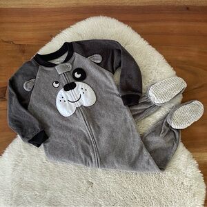 Carters baby fleece zip up footie pajama grey bull dog one piece grey 24 months